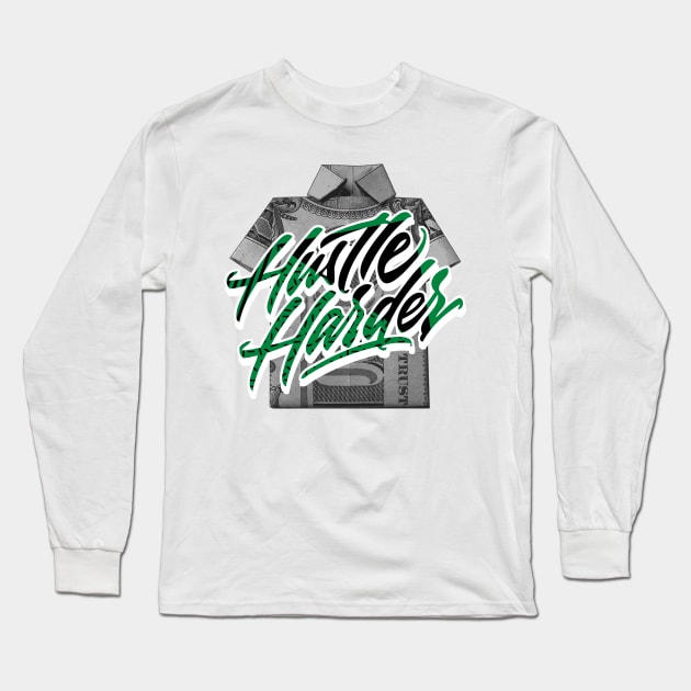 Hustle Harder Lucky Green Retro Long Sleeve T-Shirt by funandgames
